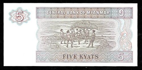World Paper Money - Myanmar 5 Kyats ND 1997 P70b @ Crisp UNC - Picture 2 of 2