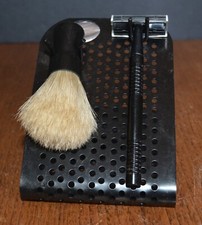VTG Shaving Brush  Safety Razor w/ Metal Stand AUREL Black NOS