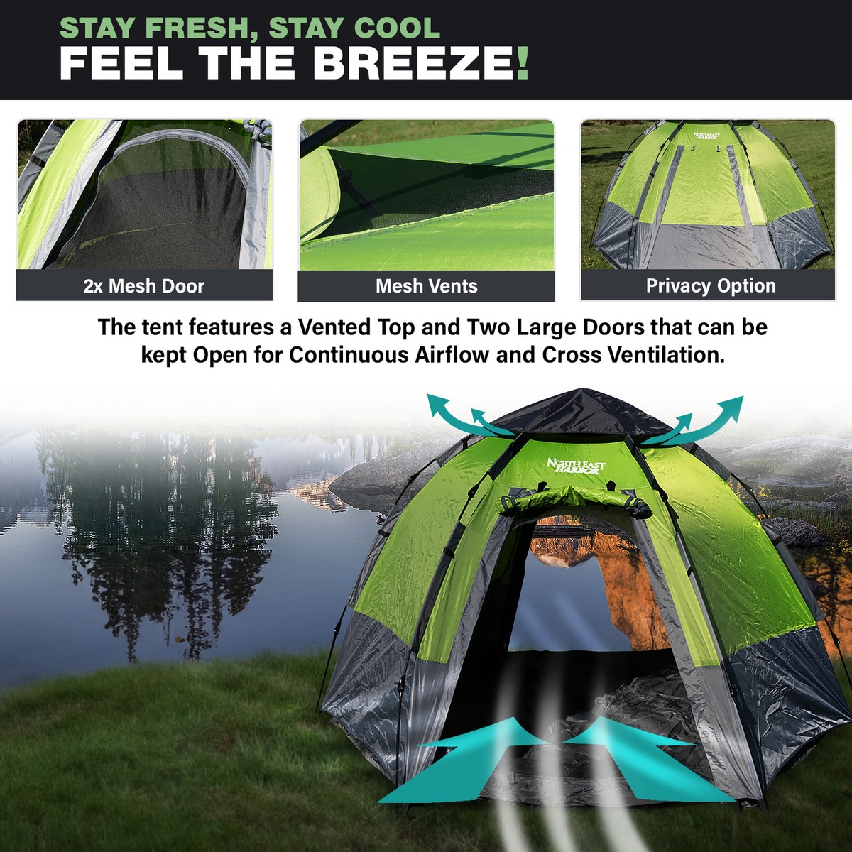 Easy-Setup Tents 4-5 People Spacious Family Tent W/ Cool