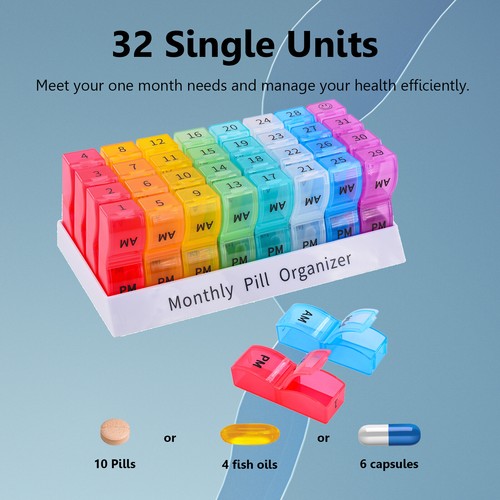 Monthly Pill Organizer Pill Case Pill Box One month Twice a Day AM PM Daily Home eBay