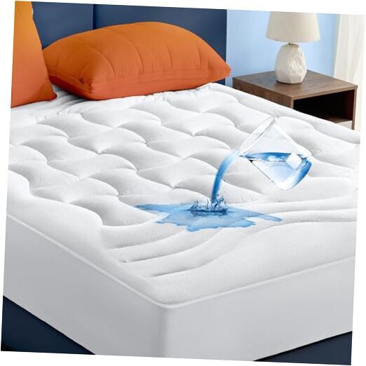 Mattress Protector Waterproof - Quilted Fitted Waterproof Mattress Queen White-image