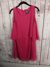 VINCE CAMUTO Shift Dress Hot Pink Sleeveless Chiffon Back Cape