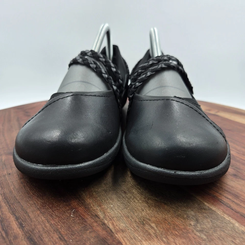 Mocasín Mary Jane trenzado cómodo cuero negro 40/9 Aetrex Annie para mujer Foto 2 de 4