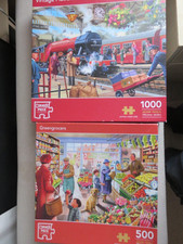 2 x Corner Piece Jigsaws 1000 Piece Vintage Platform 500 Piece Greengrocers