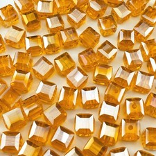 100pcs 6mm Crystal Glass Beads Cube Shape Loose Square Spacer 6mm, Orange AB