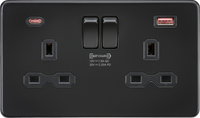 13A 2-Fach Dp Geschaltete Steckdose Dual Usb A+C 45W Schnellladung Matt Schwarz