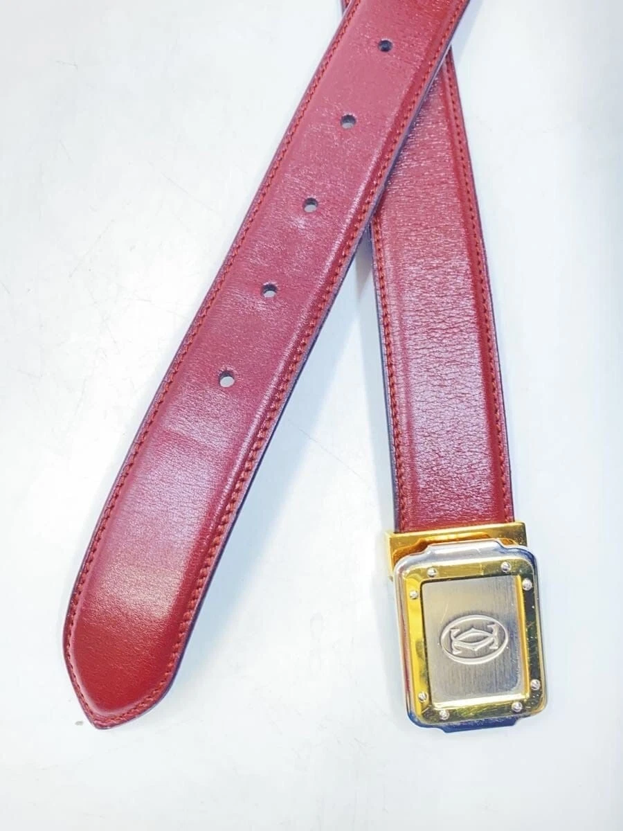 Cartier C Logo Belt 110/43 Leather Red Gold Vintage 05RL880 Vintage Cartier Gold C Logo Leather Belt Bordeaux Waist 30  main image 4