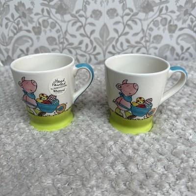 Whittard of Chelsea Ostereiersuche Becher handbemalt Hase Schwein Fuß Tasse x2 