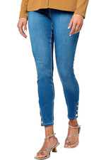 Susan Graver Soft Stretch Denim Slim Ankle Jean w/Button Detail Medium