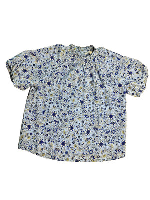 LOFT Petite Blue Floral Blouse MP Smocked Neck Puff Sleeve Lightweight Top