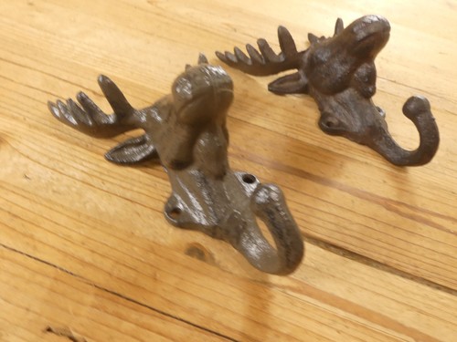2 Rustic Elk Deer Moose Head Hooks Cast Iron Coat **DIFFERENT COLORS** - Picture 7 of 10