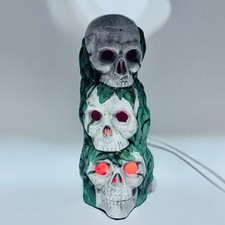 Vintage 3 Skull Lamp Light Up Ceramic Halloween Stack Lamp Totem Goth Decor 12"T