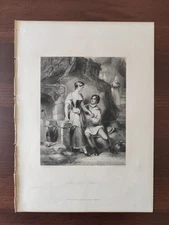 ANTIQUE ORIGINAL B/W ENGRAVING-FINDEN'S TABLEAUX-THE LOVE TOKEN-1846