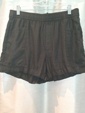 OLD NAVY Medium Mid Rise 3.5" Inseam Linen Blend Pull On Shorts Black Cuffed