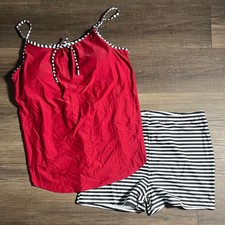 Women  s Size XXX-Large Red Striped Tankini With Boyshorts Swim Set