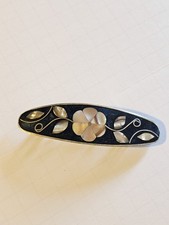 Mid Century Barrette Mother of Pearl Inlay/Flower Design blue