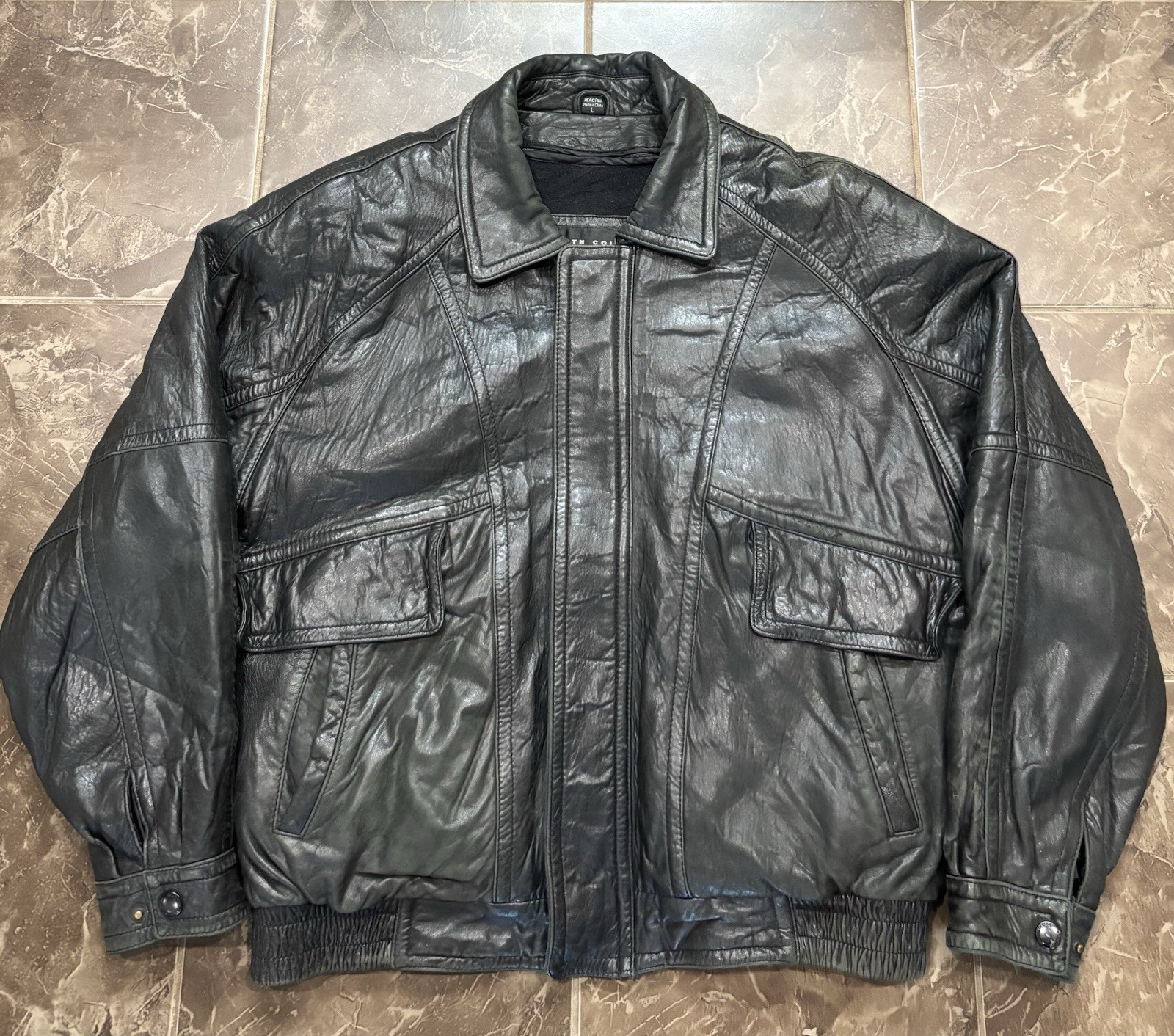 Kenneth Cole Reaction Black Leather Jacket Men Size L