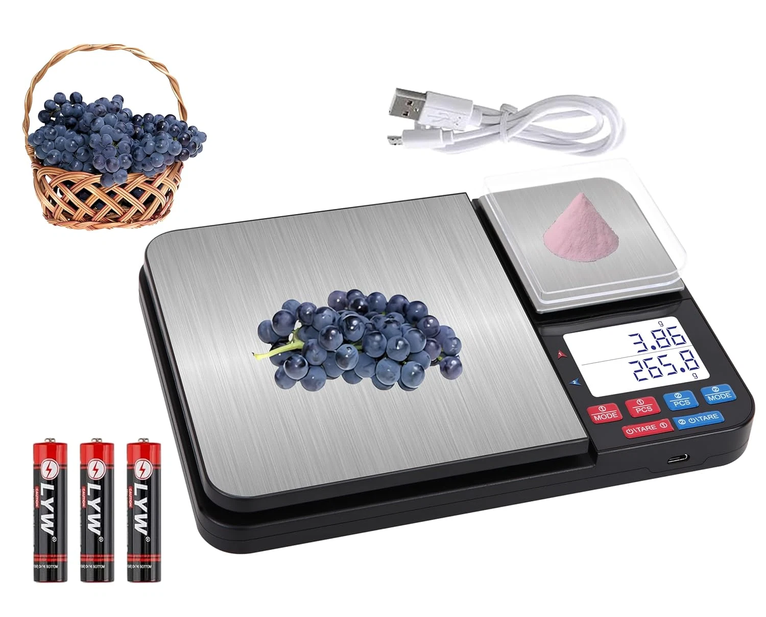 Stainless Steel Dual Platform Digital Kitchen and Food Scale, with Two Precision