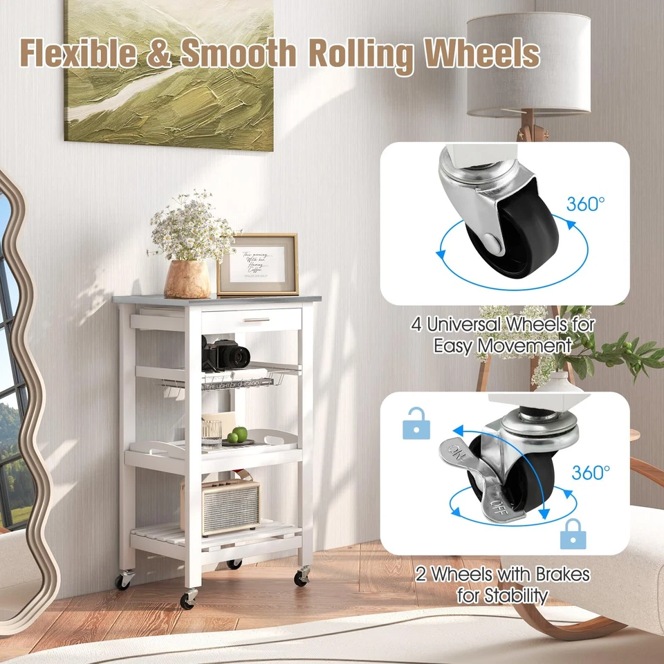 Carro isla de cocina pequeño, estante de almacenamiento para microondas de 4 niveles con acero inoxidable... Foto 2 de 4