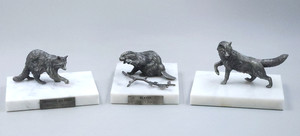 Gunther R Granget Wallace Pewter N. American Wildlife Sculptures w/Marble Bases