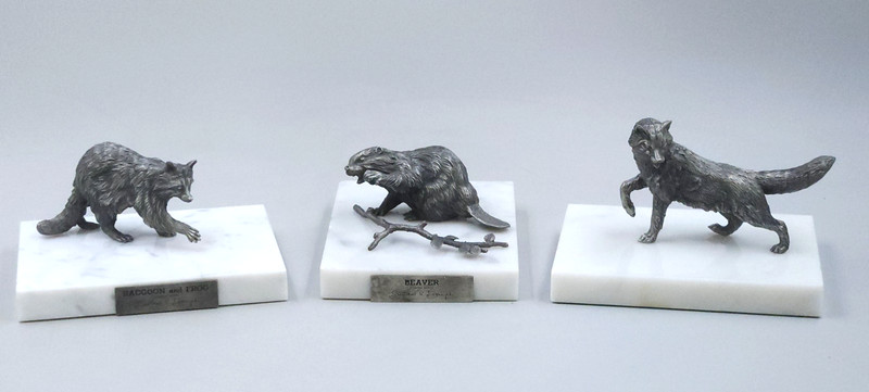 Gunther R Granget Wallace Pewter N. American Wildlife Sculptures w/Marble Bases