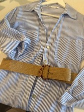 Zara striped belted shirt dress blue small