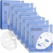 6 Pack Collagen Face Mask Sheet Overnight Hydrating Deep Wrapping Skin Care Mask