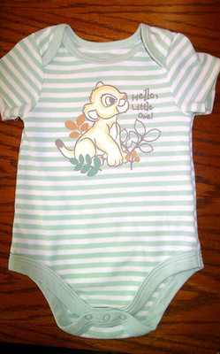 Disney Baby Green/White Striped Lion King Simba Bodysuit, Newborn 0-3M, NWOT