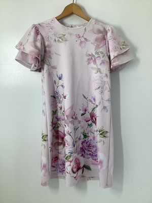 Next Mädchen Kleid Rosa Lila Blumenmuster Rüschenärmel Smart 13 Jahre