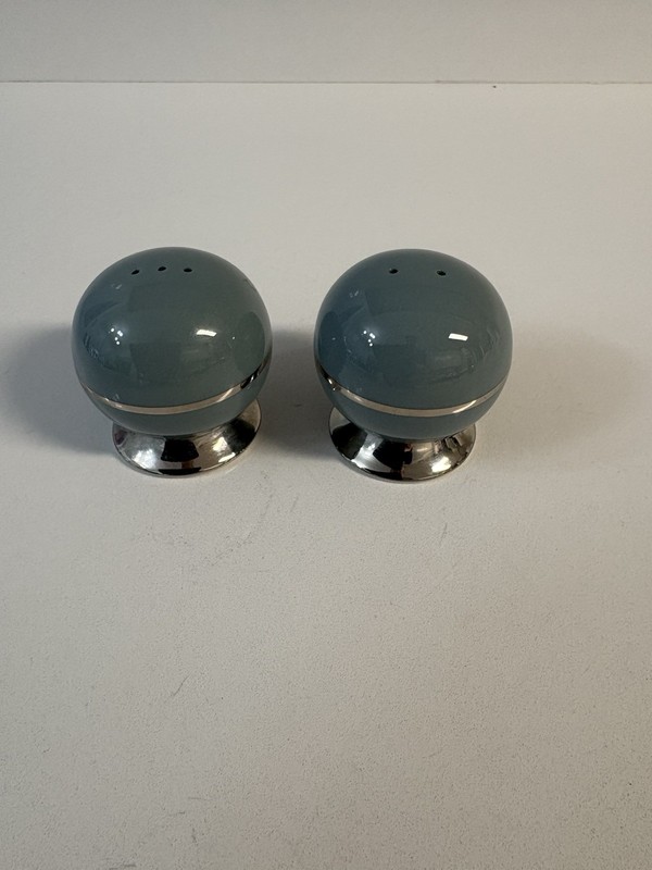 MCM Flintridge  China "Contessa" Platinum Dark Teal Salt And Pepper Shaker Set
