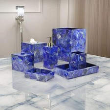 Luxury Lapis Lazuli Blue Gemstone Bathroom Set Handcrafted Natural Stone Vanit
