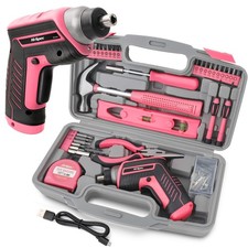 Hi-Spec 35-Pc Tool Kit w/ 3.6V USB Electric Screwdriver Set Pink for Women