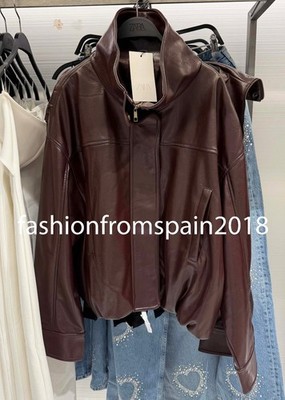 ZARA NEW WOMAN FAUX LEATHER PLEATED JACKET DARK BURGUNDY XS-XL