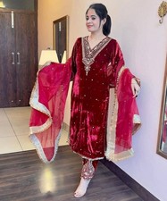 Stunning Heavy Viscose Velvet Salwar Kameez With Maroon Dupatta For Festival