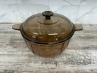 Vtg Vision Corning Ware Pyrex Amber 4.5L 5qt Glass Dutch Oven Stock Pot Lid Usa