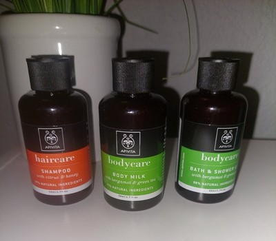 3X Apivita Shower Gel, Body Milk. Shampoo, Travel Size 