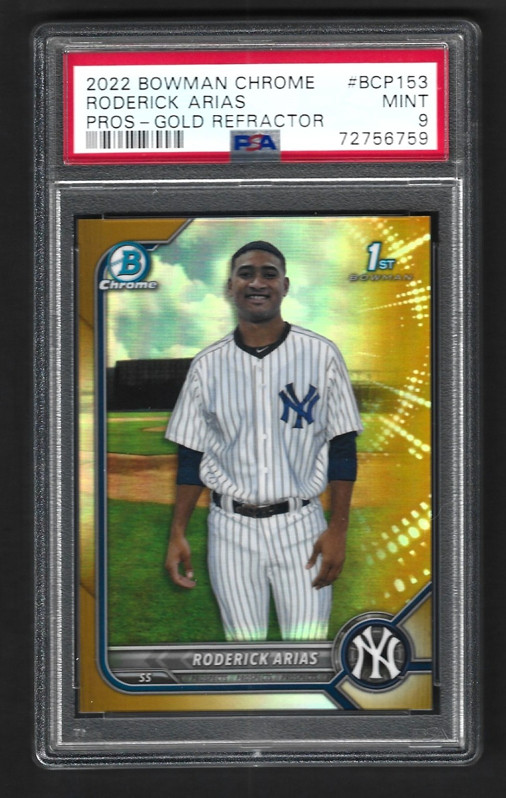 2022 Bowman Chrome #BCP-153 Roderick Arias True Gold Refractor /50 PSA 9