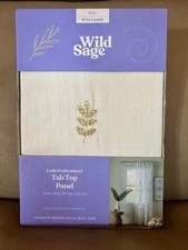 Wild Sage Leslie Embroidered Window Curtain Panel 50x84 Tab Top Sheer. New
