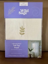 Wild Sage Leslie Embroidered Window Curtain Panel 50x84 Tab Top Sheer. New