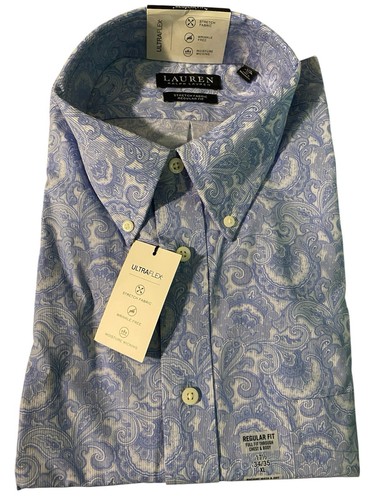 Lauren By Ralph Lauren Herren Hemd Größe 17 1/2 34-35 Blau Paisley Neu Mit Etikett