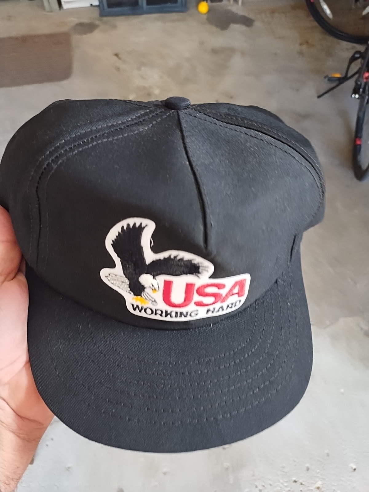 Vtg USA WORKING HARD Patch Eagle Hat Snapback Tru… - image 8