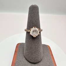 Vintage 90s Gold Tone Solitaire Ring Clear Ro...
