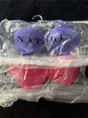 NWT NATORI Full Figure Underwire Feather Bra Neon Rose or Blue Lavender 30D $34
