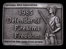 ID21138 VINTAGE 1985 DEFENDER OF FIREARMS FREEDOM PEWTER BUCKLE