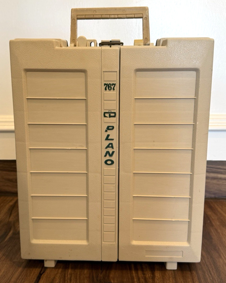 Vintage Plano 767 Fishing Tackle Box with Flip Out Sides Satchel - Lure Display