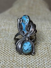 Vintage Handmade Navajo Style Turquoise Sterling Silver Ring Size 6