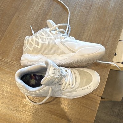 PUMA White Mid Top Lace Up Basketball Sneakers for Kids 