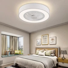 22'' Modern LED Ceiling Fan Light Flush Mount Dimmable Chandelier Lamp w/ Remote