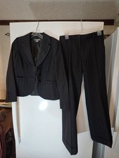 Ann Taylor Petites Pinstripe Pant Suit Black Wool Blend Jacket 2P Pants 0P Set