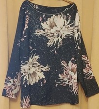 Next Silky Diamante Trim L/S Loose Fit  Longline Blouse BNWT Size 20 Black Mix